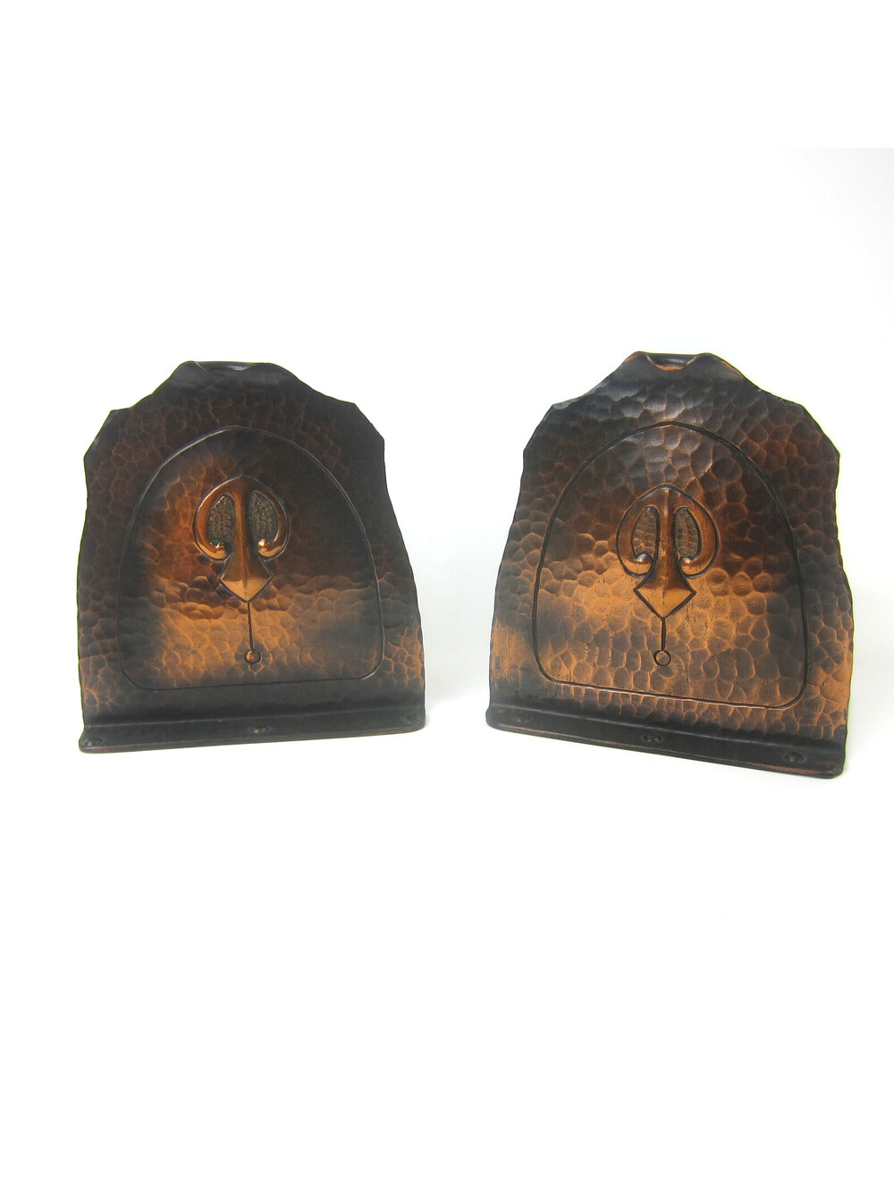 Hammered Copper Arts & Crafts Bookends Early Craftsman Studios Nouveau Antique